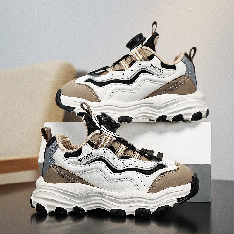 2024 Fall/Winter New Children'S Sneaker Explosions Fashion Button Torre Shoes Fleece-Lined Leather Middle And Big Children'S Sneaker - Image 3