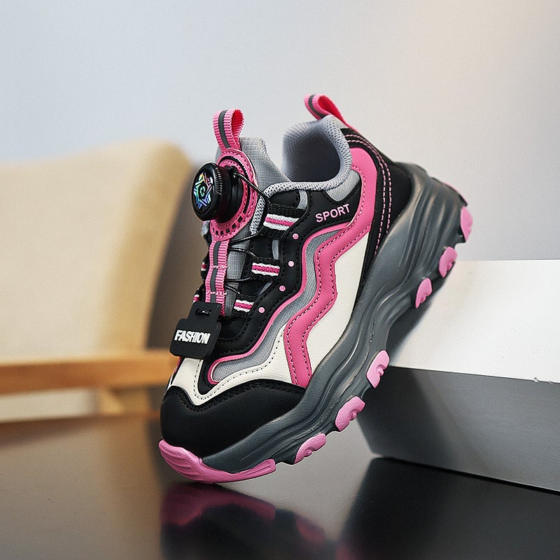 2024 Fall/Winter New Children'S Sneaker Explosions Fashion Button Torre Shoes Fleece-Lined Leather Middle And Big Children'S Sneaker - Image 2