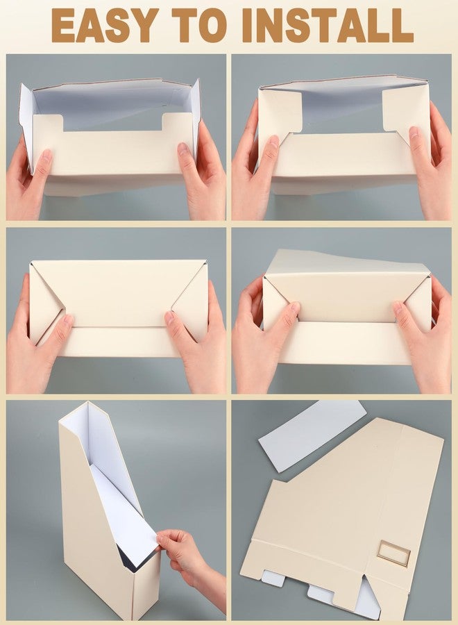 Feifeiya مجموعة حاملات ملفات المجلات من فيفيا، 6 قطع، صناديق ملفات أنيقة ومتينة من الورق المقوى، منظم مكتب، رف جميل لحامل المجلات مع حامل ملصقات ذهبية للمنزل والمكتب ورف الكتب والفصول الدراسية (بيج) - Image 4