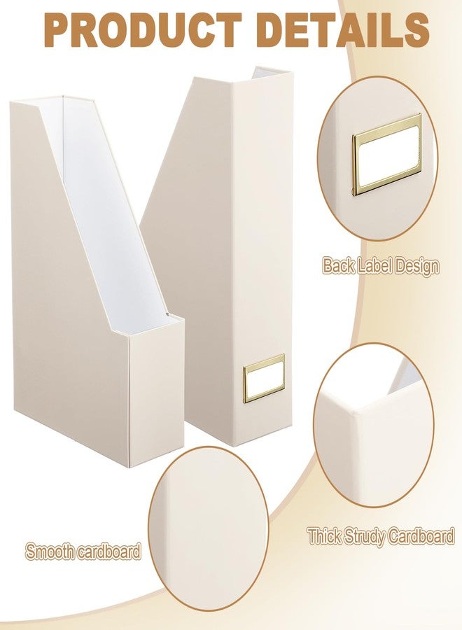 Feifeiya مجموعة حاملات ملفات المجلات من فيفيا، 6 قطع، صناديق ملفات أنيقة ومتينة من الورق المقوى، منظم مكتب، رف جميل لحامل المجلات مع حامل ملصقات ذهبية للمنزل والمكتب ورف الكتب والفصول الدراسية (بيج) - Image 3