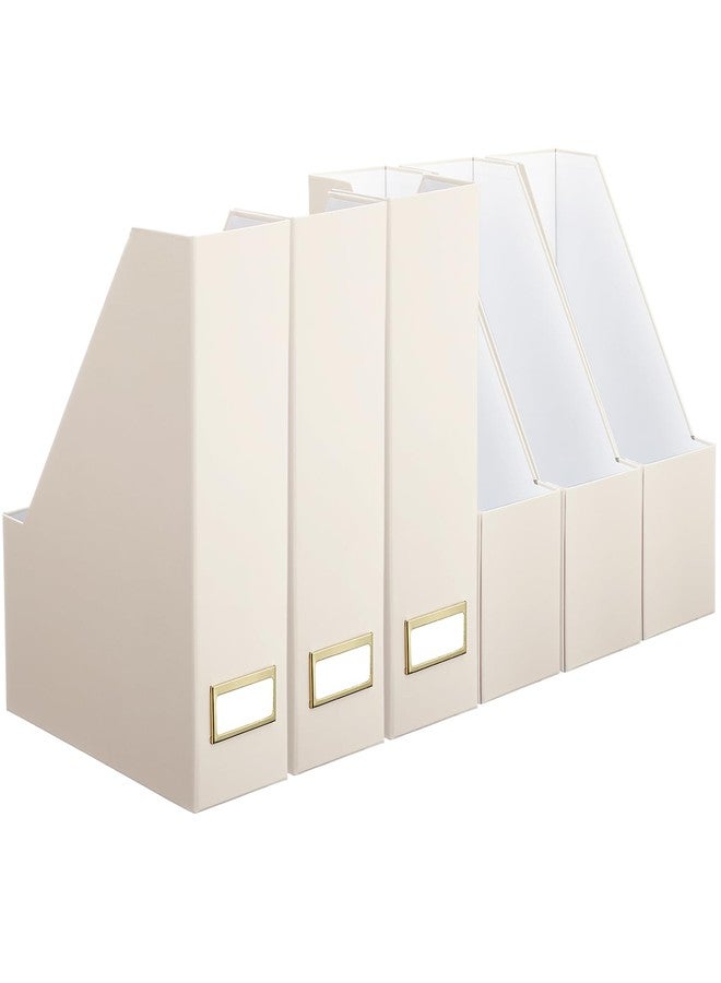 Feifeiya مجموعة حاملات ملفات المجلات من فيفيا، 6 قطع، صناديق ملفات أنيقة ومتينة من الورق المقوى، منظم مكتب، رف جميل لحامل المجلات مع حامل ملصقات ذهبية للمنزل والمكتب ورف الكتب والفصول الدراسية (بيج) - Image 1