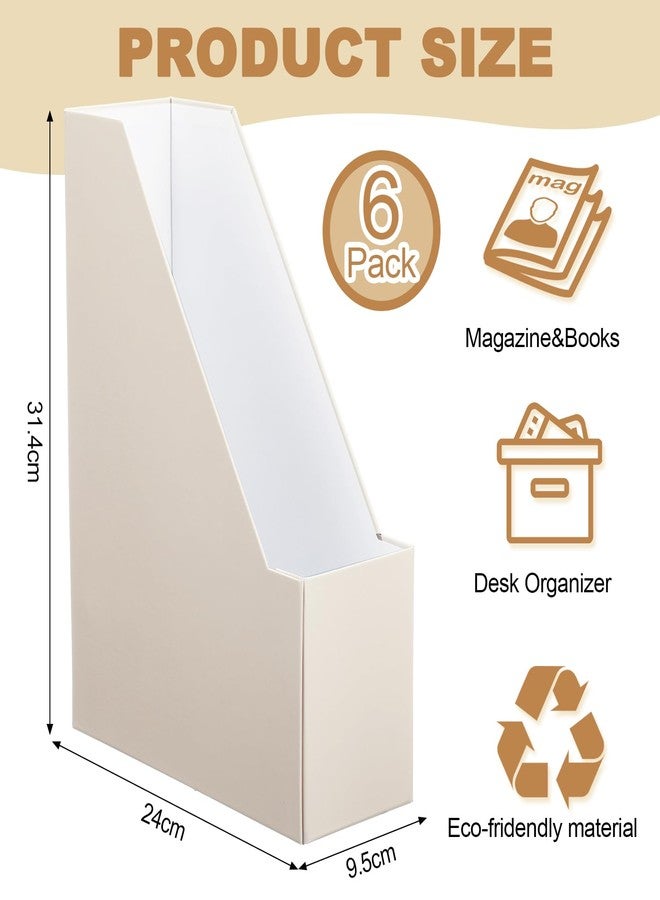 Feifeiya مجموعة حاملات ملفات المجلات من فيفيا، 6 قطع، صناديق ملفات أنيقة ومتينة من الورق المقوى، منظم مكتب، رف جميل لحامل المجلات مع حامل ملصقات ذهبية للمنزل والمكتب ورف الكتب والفصول الدراسية (بيج) - Image 2