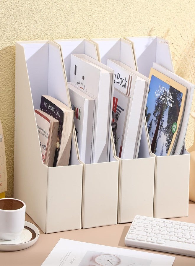 Feifeiya مجموعة حاملات ملفات المجلات من فيفيا، 6 قطع، صناديق ملفات أنيقة ومتينة من الورق المقوى، منظم مكتب، رف جميل لحامل المجلات مع حامل ملصقات ذهبية للمنزل والمكتب ورف الكتب والفصول الدراسية (بيج) - Image 5