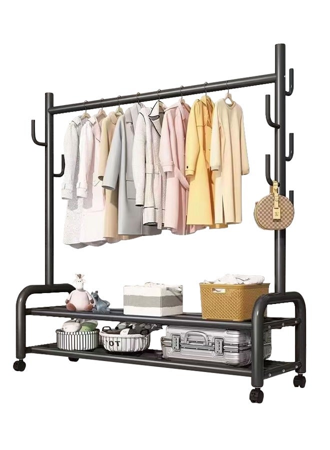 GUDOO Metal Clothes Hanger Organizer and Black Clothes Stand with Wheels 165x100x37cm - Image 1