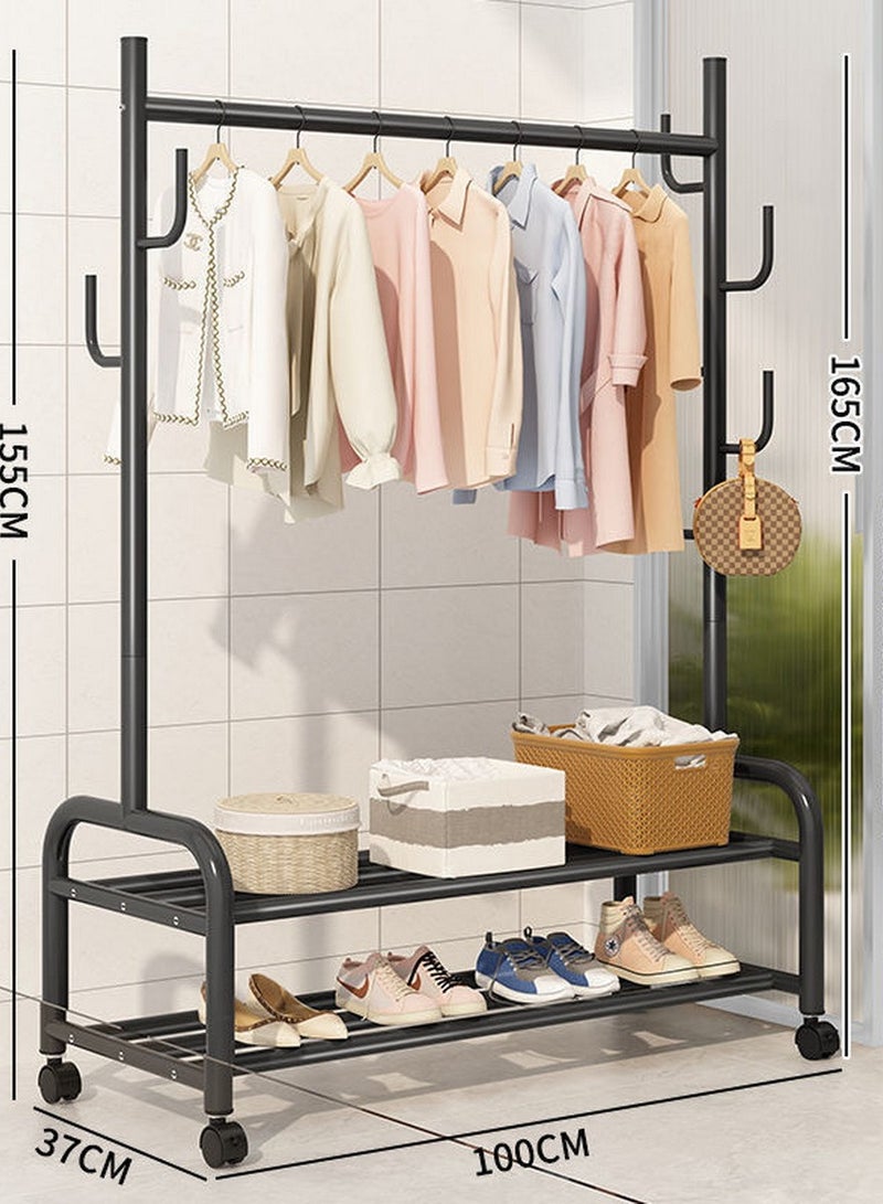 GUDOO Metal Clothes Hanger Organizer and Black Clothes Stand with Wheels 165x100x37cm - Image 2