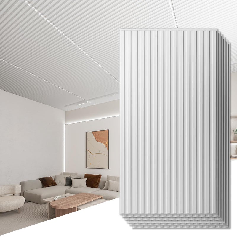 Art3d 6-Pack Slat Design 3D Wall Panels for Interior Wall Decor, 2x4 FT PVC Decorative Drop Ceiling Tiles - White - Image 1