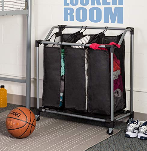 Honey Can Do Honey-Can-Do Triple Laundry Sorter with Mesh 3 Bags, Steel/Black, 30.75" x 15" x 32.75" - Image 2