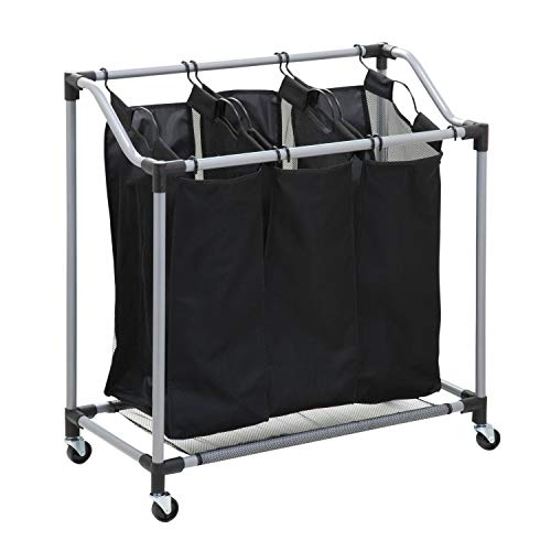 Honey Can Do Honey-Can-Do Triple Laundry Sorter with Mesh 3 Bags, Steel/Black, 30.75" x 15" x 32.75" - Image 1