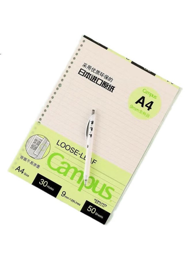 Kokuyo A4 Loose-Leaf Paper Refill For Middle School, High School, College Entrance Exam, And Graduate School Entrance Exam Notebooks, All Subjects, 50 Sheets/Book, 1 Book, Wcn-Cll2516 - Image 1