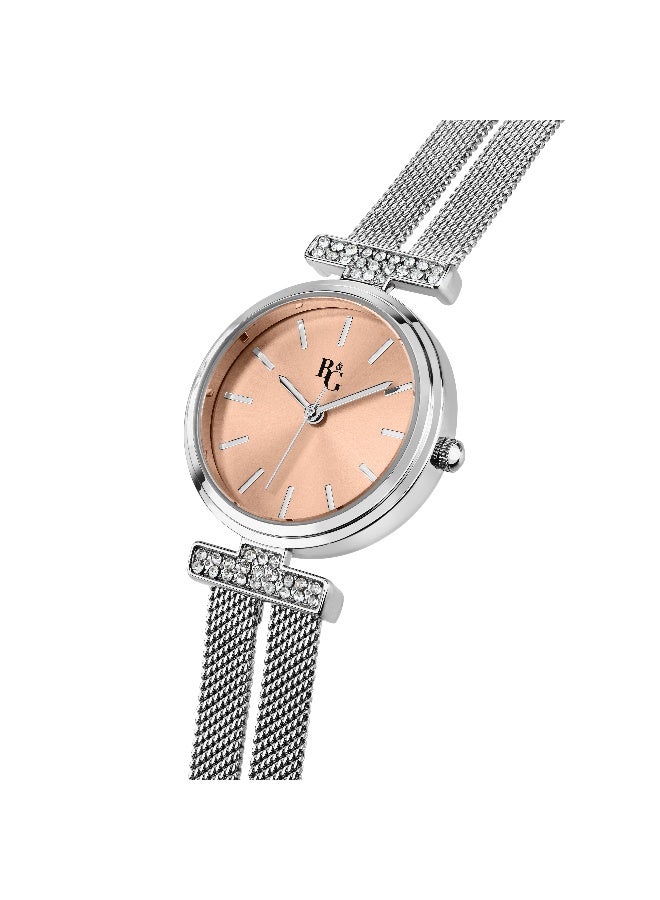B&G Women's Pink Round Analog Dial with Silver Stainless Steel Band Watch - 30mm - R3853321503 - Image 2
