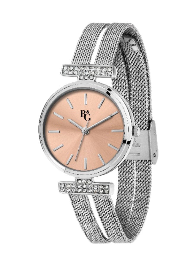 B&G Women's Pink Round Analog Dial with Silver Stainless Steel Band Watch - 30mm - R3853321503 - Image 1