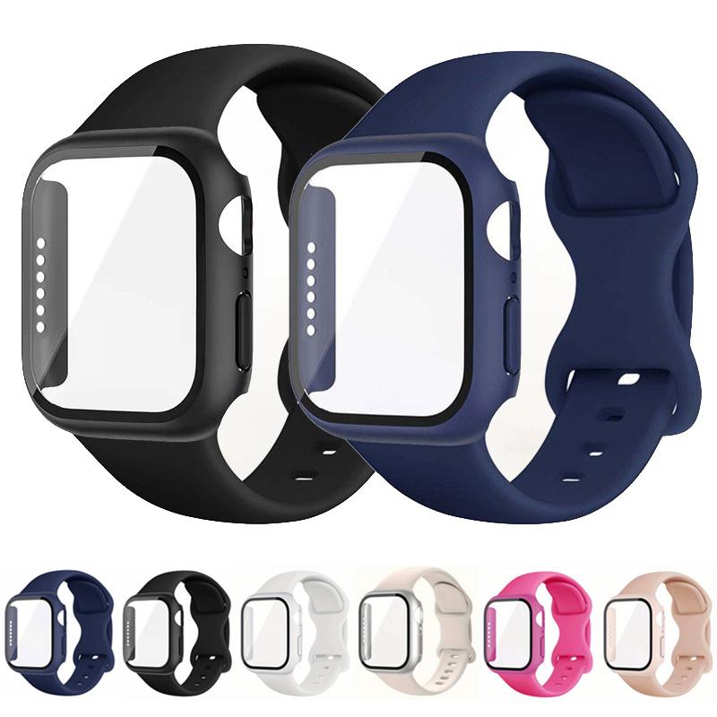 CHOiCE For Watch Series 44mm Butterfly Buckle Silicone Watch Band with Film Integrated PC Cover(Starlight) - Image 2
