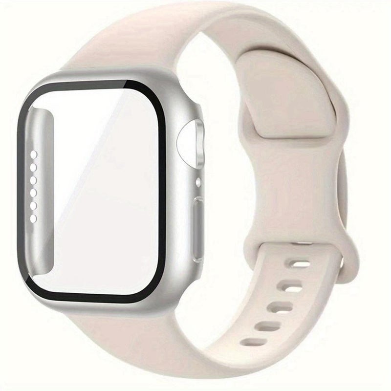 CHOiCE For Watch Series 44mm Butterfly Buckle Silicone Watch Band with Film Integrated PC Cover(Starlight) - Image 1