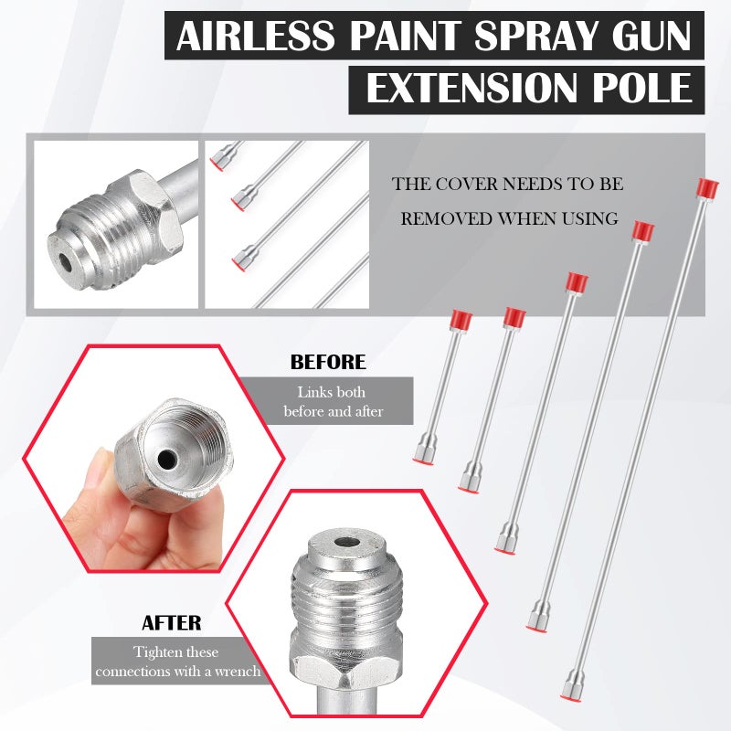 Lanties 5 Pieces Airless Paint Sprayer Tip Extension Pole Extension Rod for Airless Painting Spray Gun with Red Guard (40,29.95,20,12,7.8 Inches) - Image 4