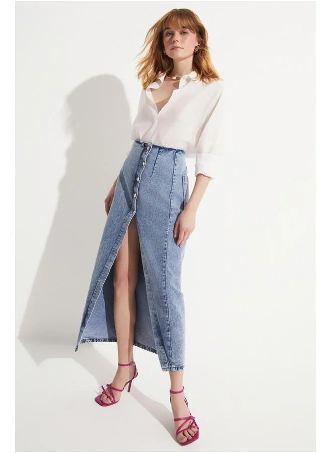 JUNE June Asymmetric Closure Jean Skirt Blue