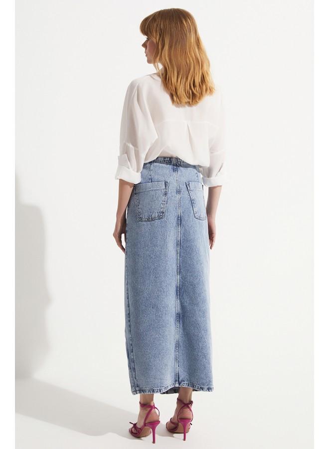 جون جيبة جينز بحزام غير متماثل أزرق - Image 4