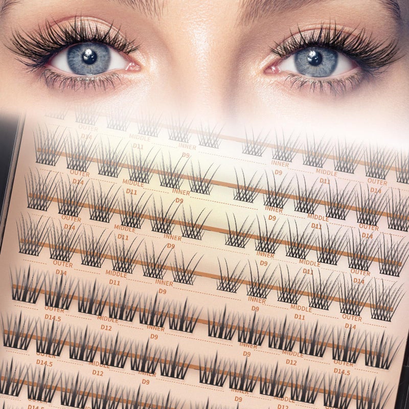MLEN DIARY 132 Clusters Fox Eye Lash Clusters Wispy Cat Eye Lashes Individual Lash Extensions with Bottom Lashes 4D D Curl Manga Eyelash Extension Kit Fluffy Mink Lashes Natural Look Faux False Lashes - Image 1