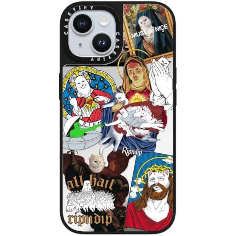 Casetify Mirror Case for iPhone 15 【RipNDip Colab/Reflective / 4.9ft Drop Protection/Compatible with Magsafe】 - RipNDip Sticker Mania - Silver on Black - Image 4