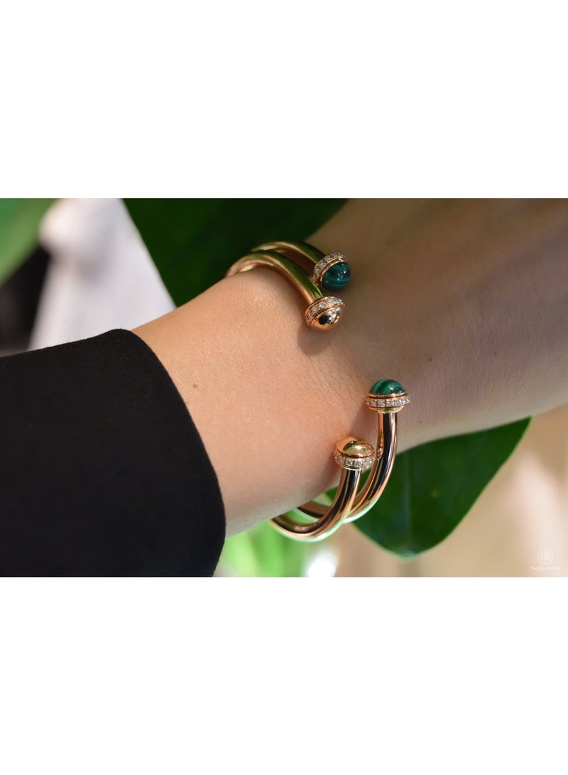 Julia Store 18K Gold Plated Stainless Steel Charm Trendy Elegant Love Malachite Diamond Adjustable Women's Love Valentines Bangle cuff bracelet Jewelry Gift - Image 4