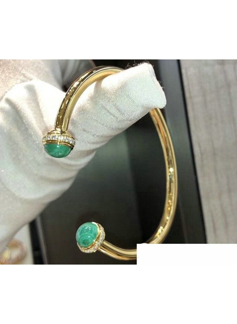 Julia Store 18K Gold Plated Stainless Steel Charm Trendy Elegant Love Malachite Diamond Adjustable Women's Love Valentines Bangle cuff bracelet Jewelry Gift - Image 1