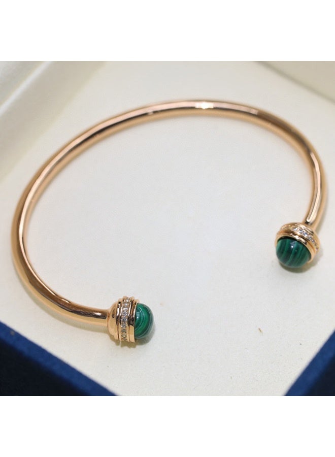 Julia Store 18K Gold Plated Stainless Steel Charm Trendy Elegant Love Malachite Diamond Adjustable Women's Love Valentines Bangle cuff bracelet Jewelry Gift - Image 2