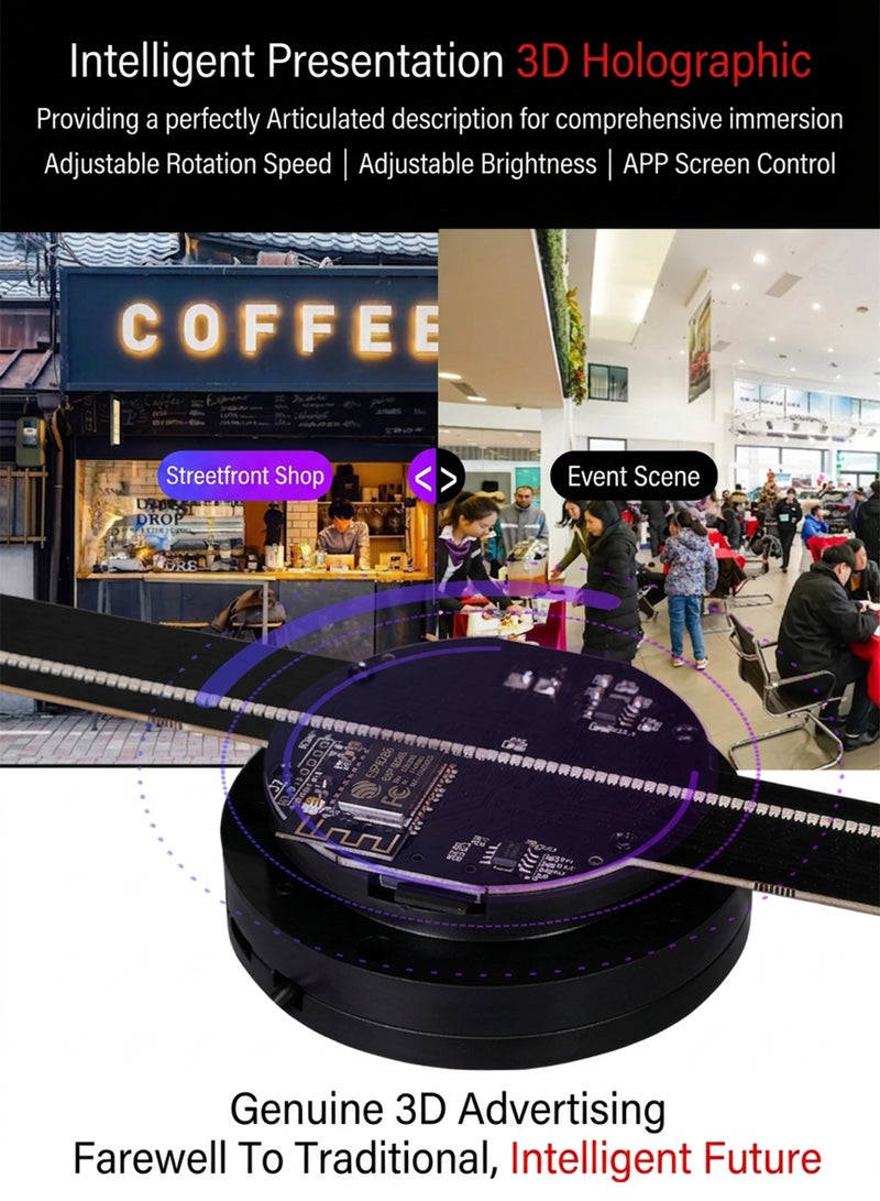 Baytvibes Gaming Esports 3D Holographic Fan Naked Eye LED Hologram Display WiFi Smart Control RGB Custom Animation for Game Room Streamer Esports Party Game Bar - Image 5