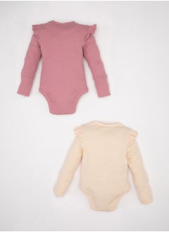 DeFacto Newborn Beige Snap-Up Foldover Collar Ribbed 2-Piece Long Sleeve Bodysuit  - Image 2