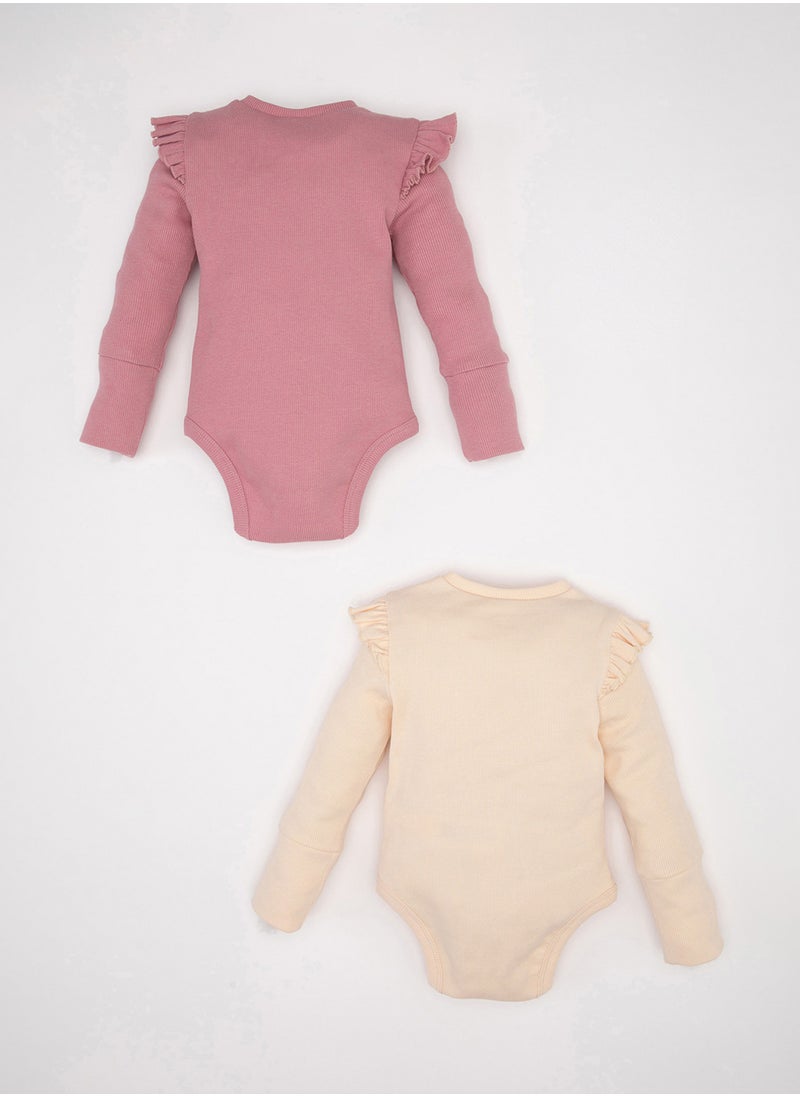 DeFacto Newborn Beige Snap-Up Foldover Collar Ribbed 2-Piece Long Sleeve Bodysuit  - Image 2