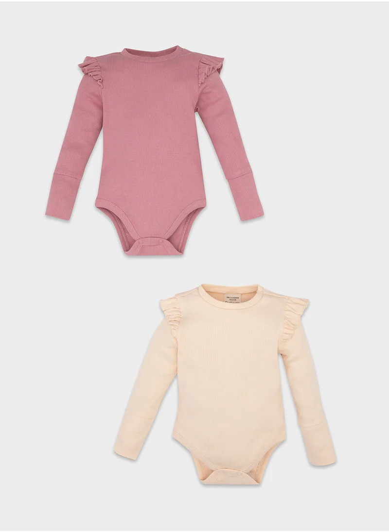 DeFacto Newborn Beige Snap-Up Foldover Collar Ribbed 2-Piece Long Sleeve Bodysuit