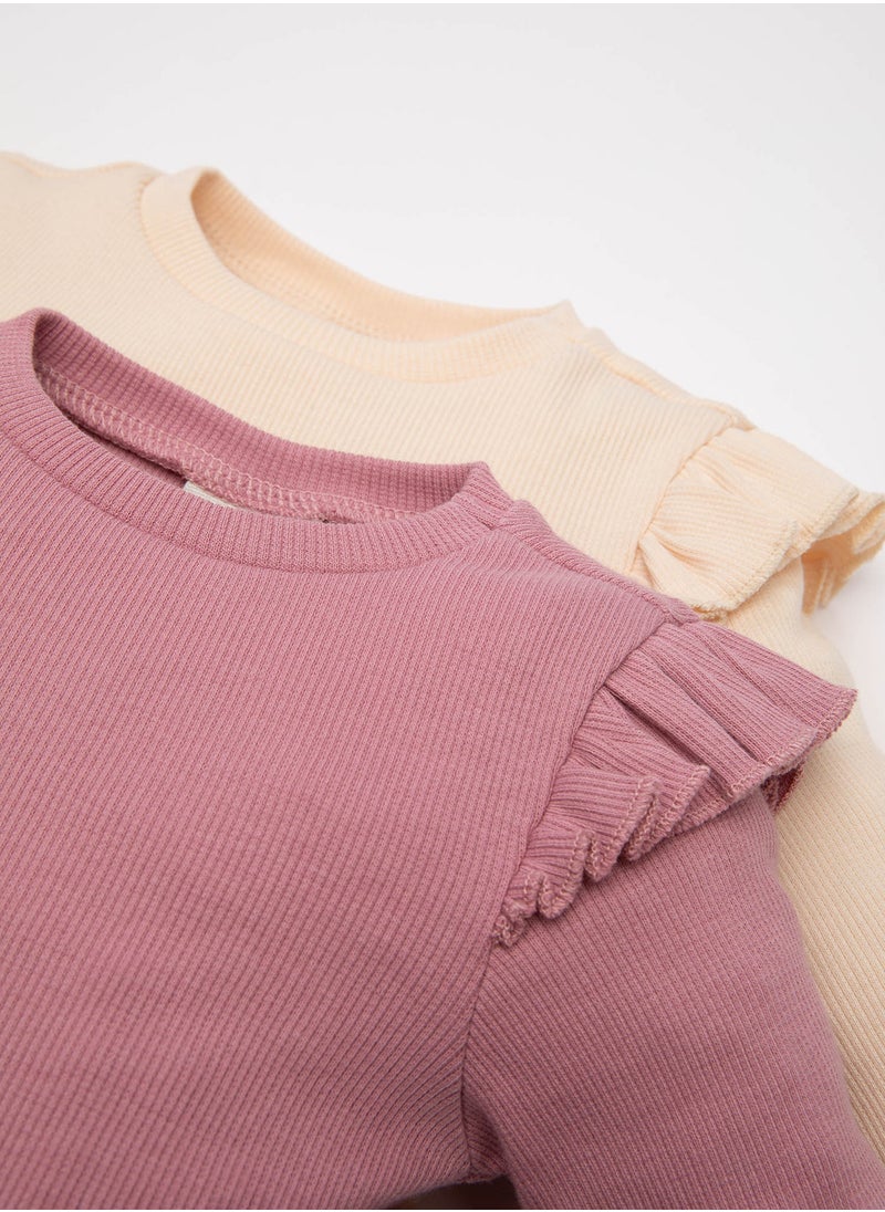 DeFacto Newborn Beige Snap-Up Foldover Collar Ribbed 2-Piece Long Sleeve Bodysuit  - Image 3