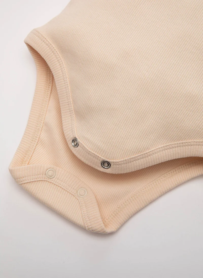 DeFacto Newborn Beige Snap-Up Foldover Collar Ribbed 2-Piece Long Sleeve Bodysuit