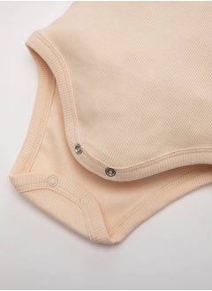 DeFacto Newborn Beige Snap-Up Foldover Collar Ribbed 2-Piece Long Sleeve Bodysuit  - Image 4