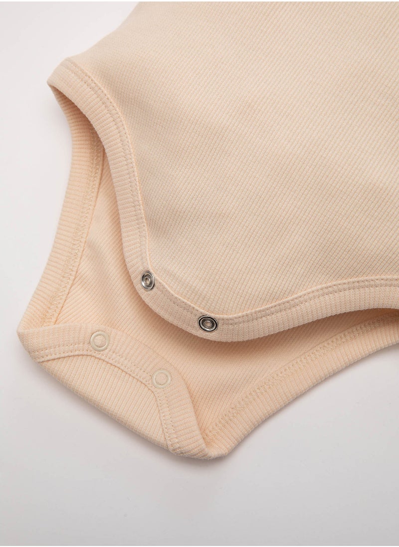 DeFacto Newborn Beige Snap-Up Foldover Collar Ribbed 2-Piece Long Sleeve Bodysuit  - Image 4