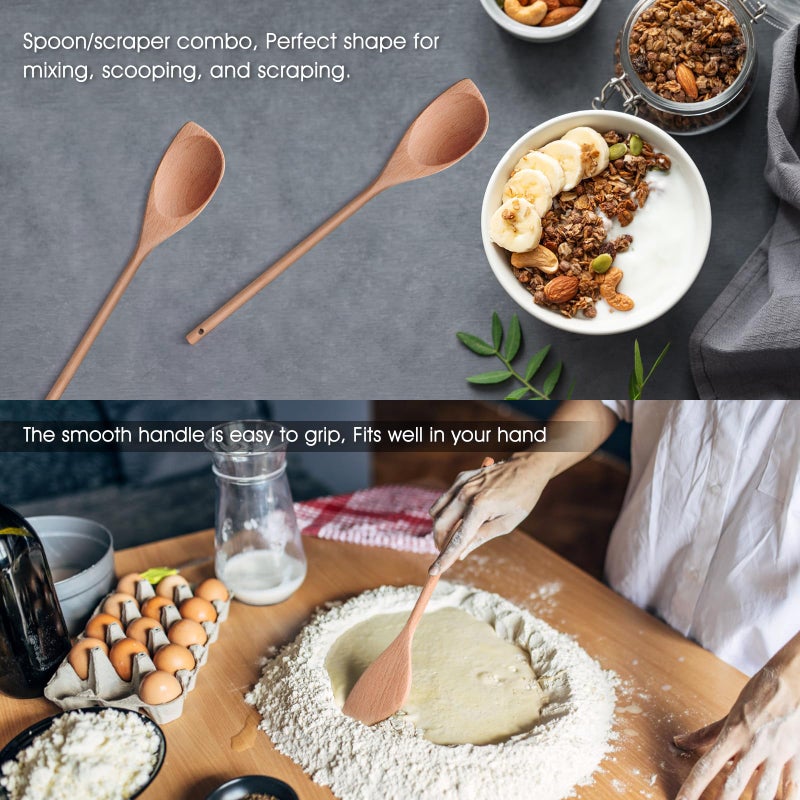 LorisArm 12" Wooden Corner spoon, Solid Wood Spatula & Spoon, Handcraft Wood Spoonula Cooking Utensil, Kitchen Spatulas for Baking, stirring, Serving, Scraping. - Image 4