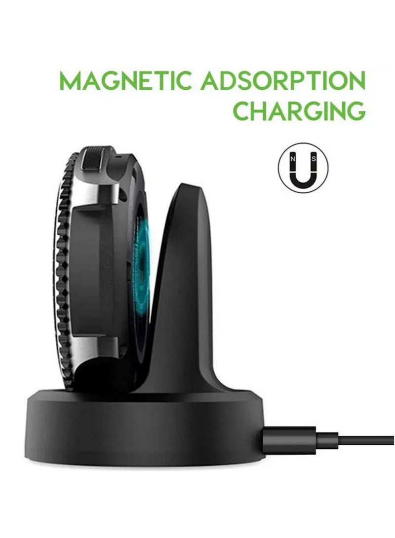 شاحن لاسلكي سريع لساعة سامسونج جالاكسي ووتش طرازات SM-R765/R760/R770 (جير إس3/إس2 فرونتير) - قاعدة شحن بديلة مع كابل USB، حماية ضد ارتفاع الحرارة (PTC)، مؤشر ضوئي (LED)، تثبيت مغناطيسي - Image 5