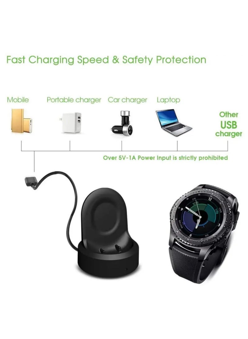 شاحن لاسلكي سريع لساعة سامسونج جالاكسي ووتش طرازات SM-R765/R760/R770 (جير إس3/إس2 فرونتير) - قاعدة شحن بديلة مع كابل USB، حماية ضد ارتفاع الحرارة (PTC)، مؤشر ضوئي (LED)، تثبيت مغناطيسي - Image 4