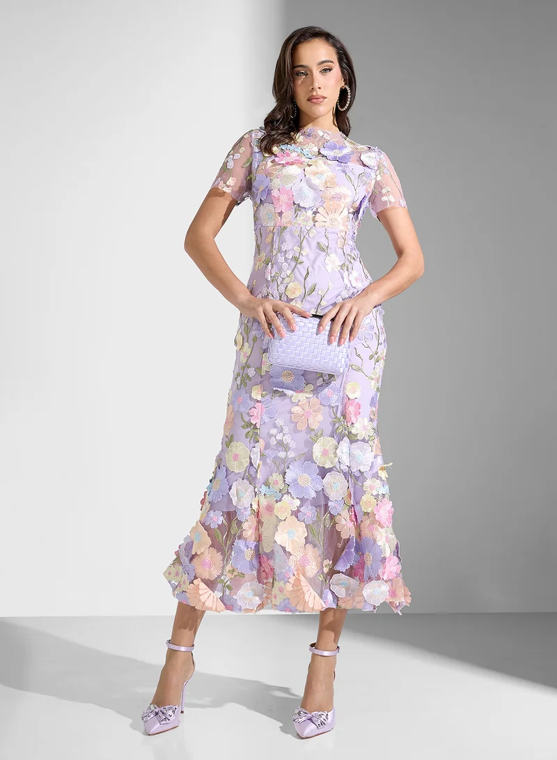 Ginger Boutique Floral Appliqué Midi Dress