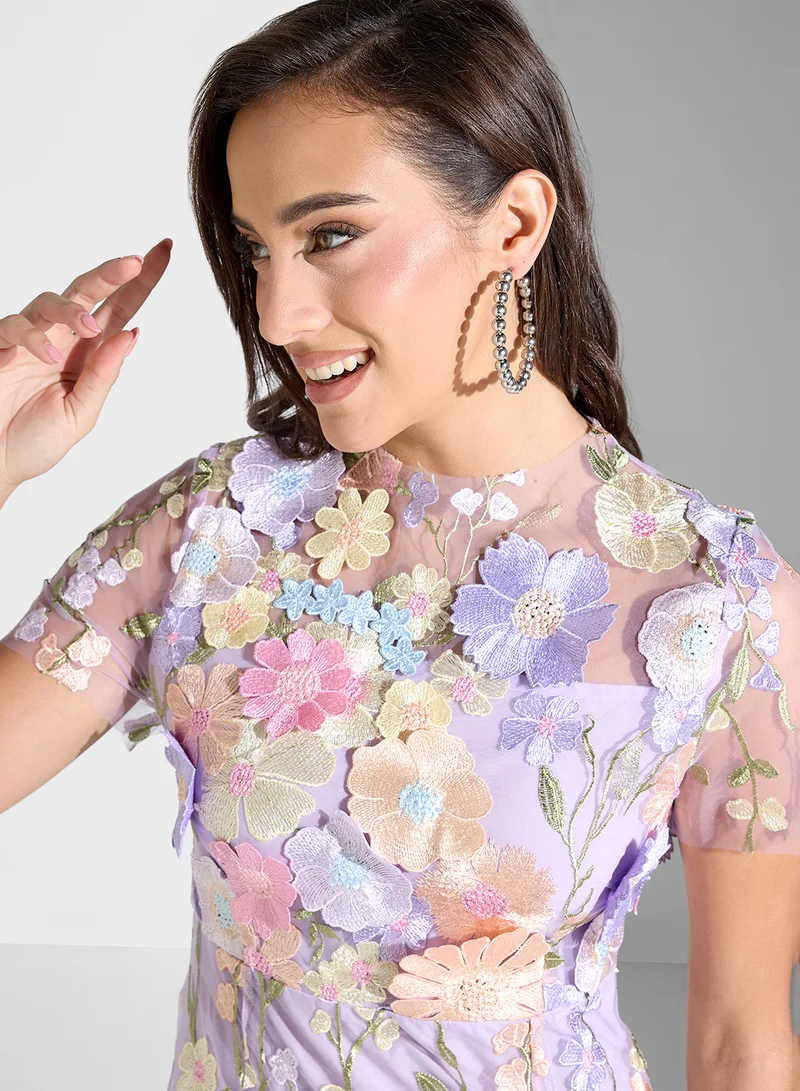 Ginger Boutique Floral Appliqué Midi Dress