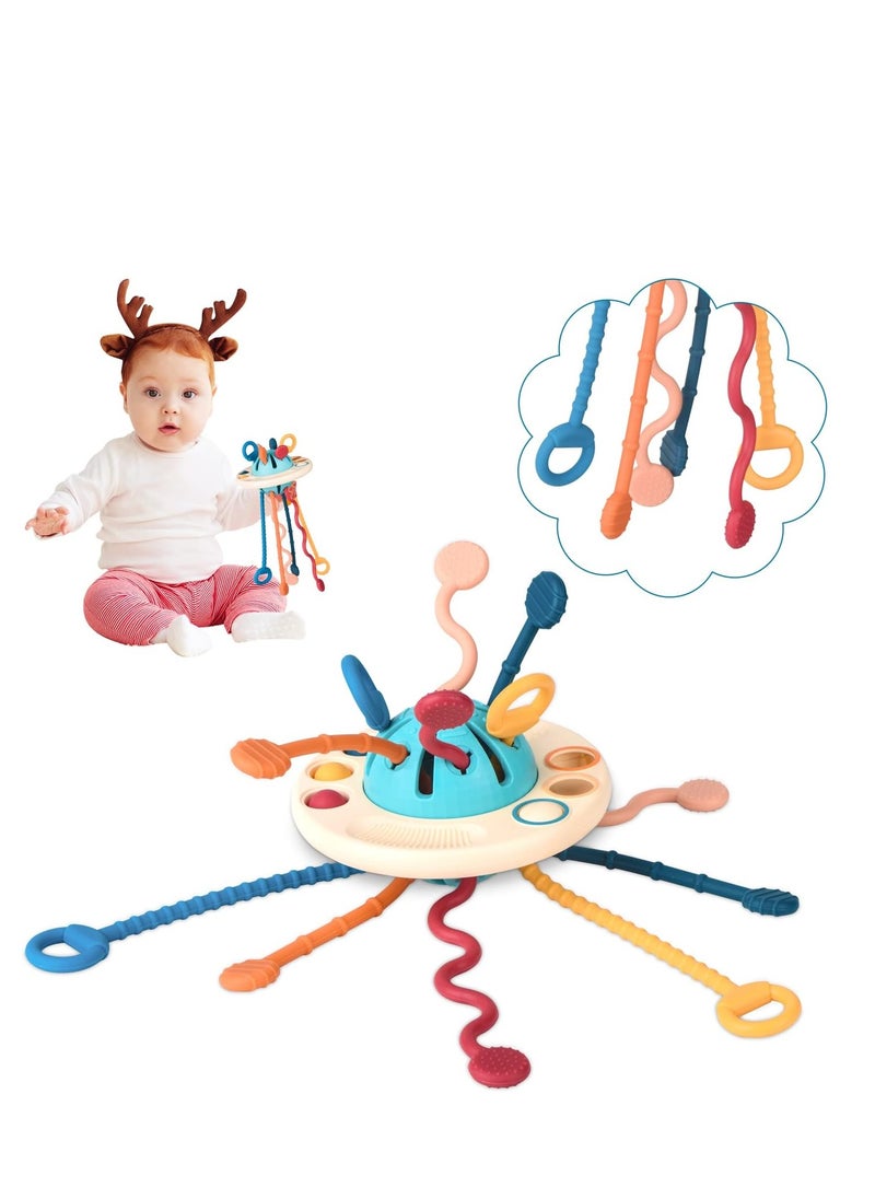 Mike Music Montessori Silicone Baby Sensory Toy - Multi-Textured Pull Strings for Brain Development, Easy to Clean  - Image 1