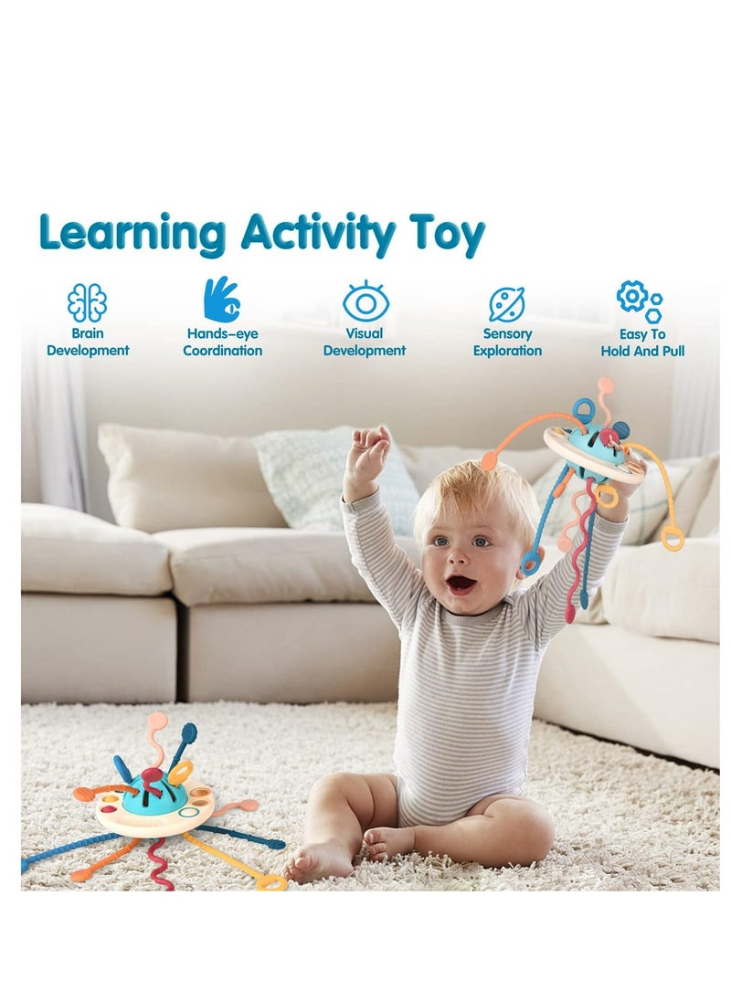 Montessori Silicone Baby Sensory Toy - Multi-Textured Pull Strings for Brain Development, Easy to Clean