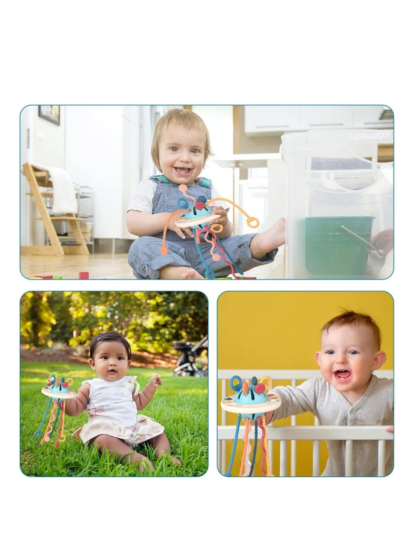 Montessori Silicone Baby Sensory Toy - Multi-Textured Pull Strings for Brain Development, Easy to Clean