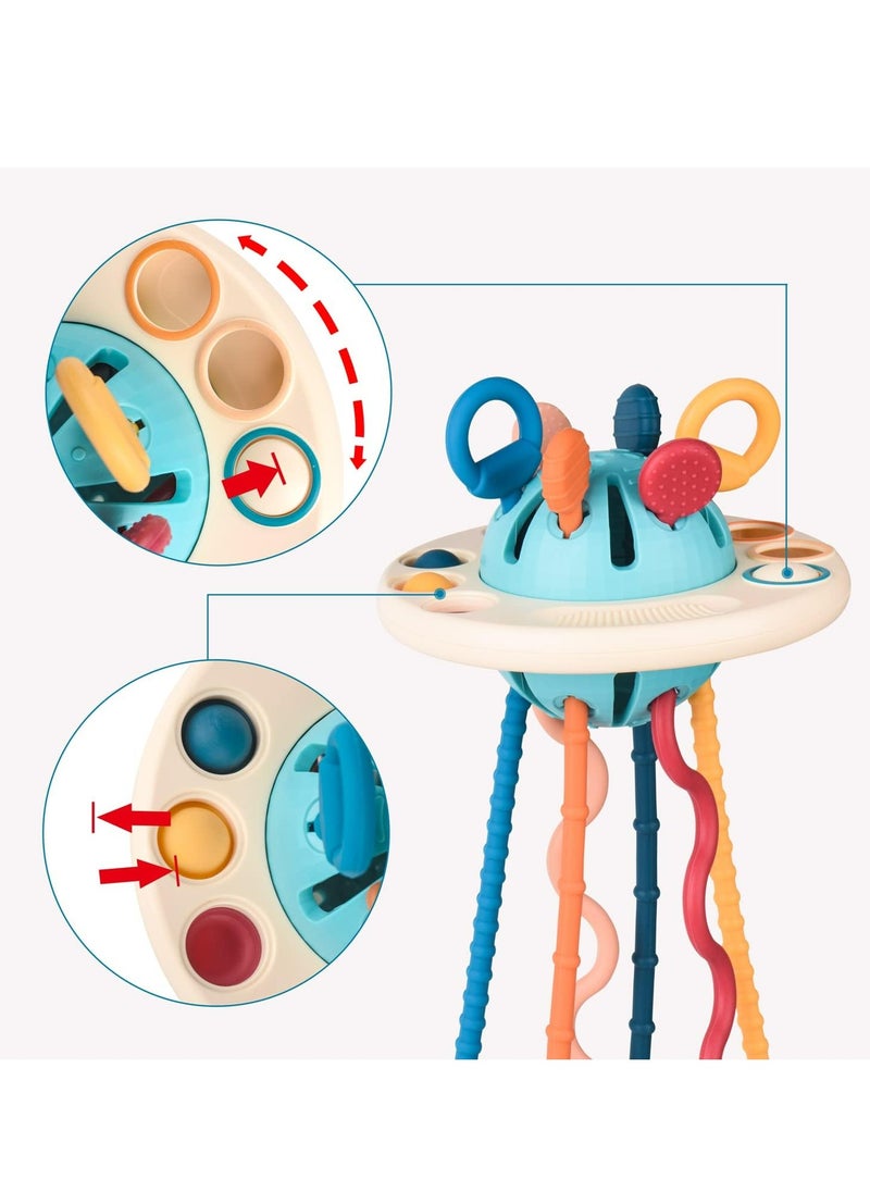 Montessori Silicone Baby Sensory Toy - Multi-Textured Pull Strings for Brain Development, Easy to Clean