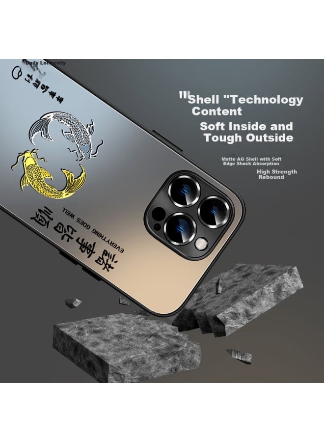 Xp Suitable For Apple 15 Pro Max Phone Case, Full Lens Protection, Iphone 15 Pro Max Heat Dissipation, Cartoon Style For Men And Women, Shockproof, Business High-End Feel - Graphite Gray Ring Double Fish - Image 2