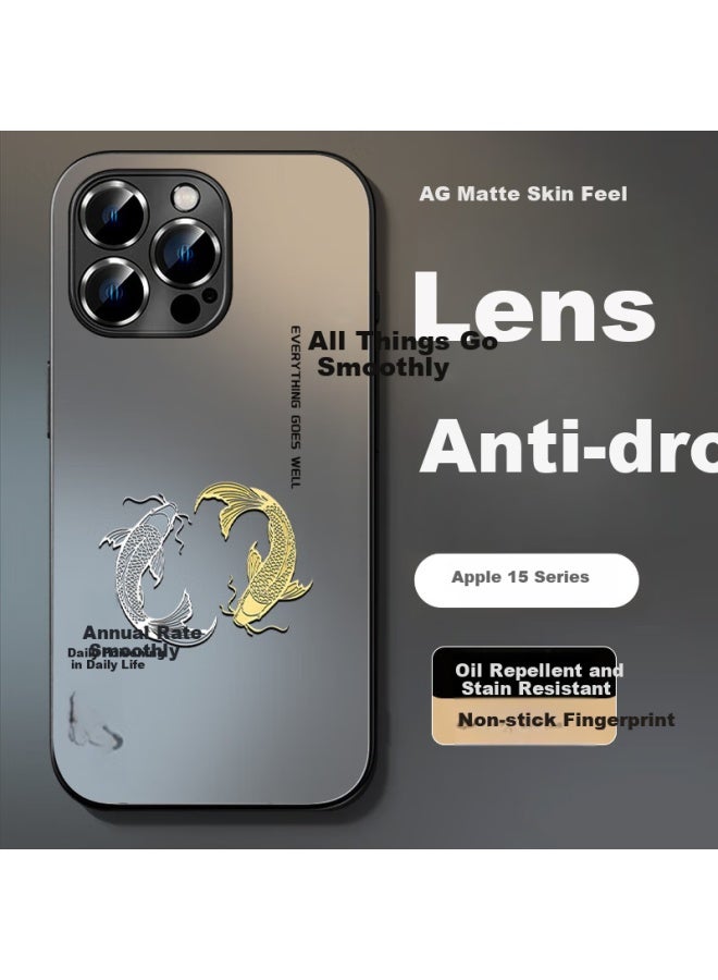 Xp Suitable For Apple 15 Pro Max Phone Case, Full Lens Protection, Iphone 15 Pro Max Heat Dissipation, Cartoon Style For Men And Women, Shockproof, Business High-End Feel - Graphite Gray Ring Double Fish - Image 1