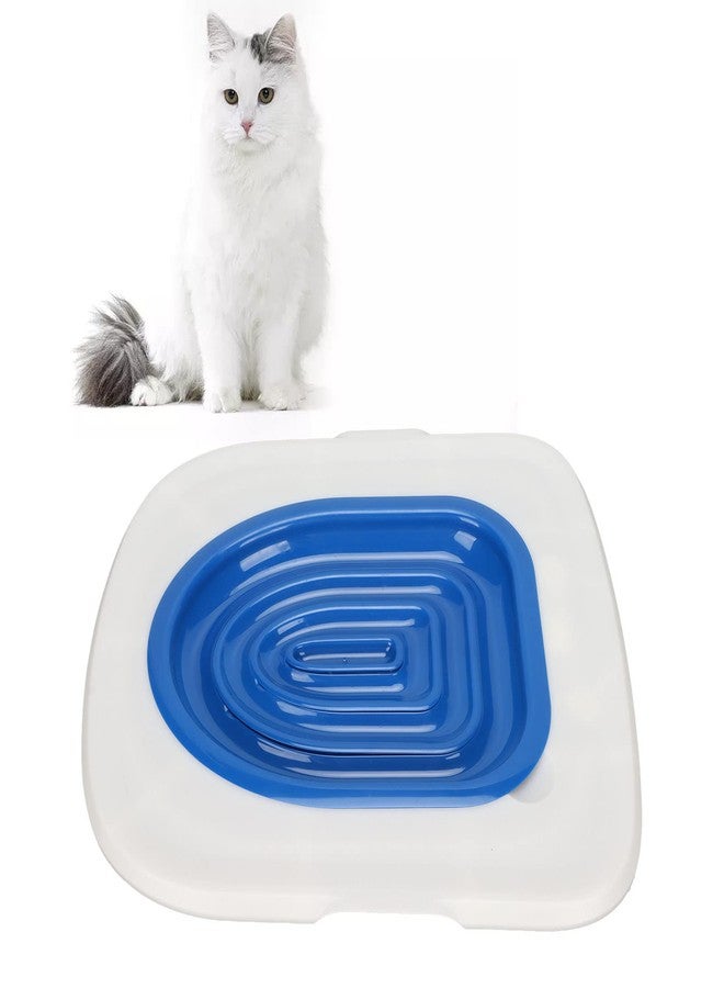 TROUVAILLE Universal Cat Toilet Trainer Kit, Cat Toilet Seat Suitable for Pet Cleaning, with White Tray and Removable Built-in Blue Support - Image 1