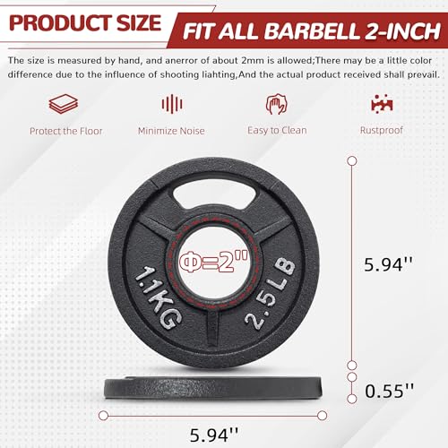 Fitvids Cast Iron Plate Weight Plate for Strength Training and Weightlifting 2Inch Center 25LB Set of 2 - Image 3