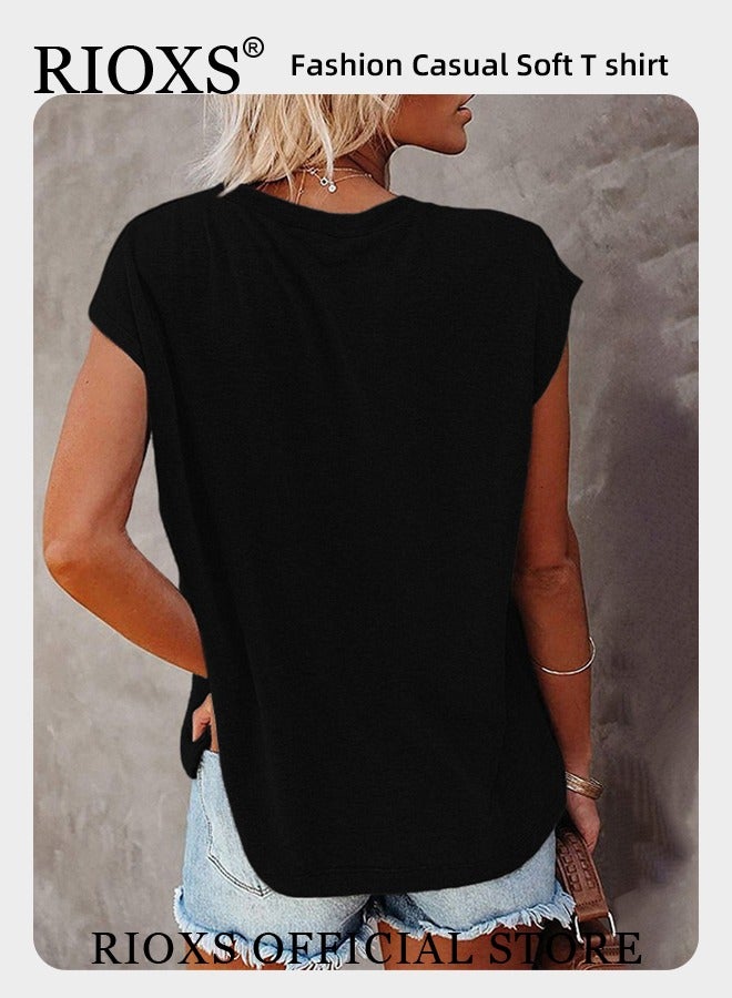 RIOXS Women's Short Sleeve T-Shirts Round Neck Basic Tops Casual Blouse  - Image 4