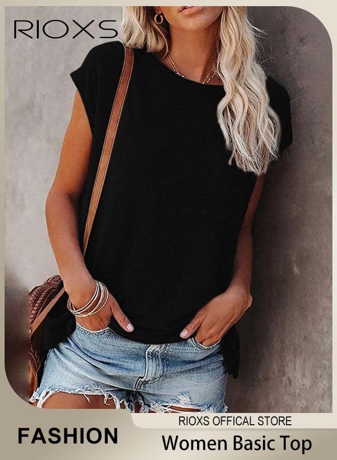 RIOXS Women's Short Sleeve T-Shirts Round Neck Basic Tops Casual Blouse  - Image 1