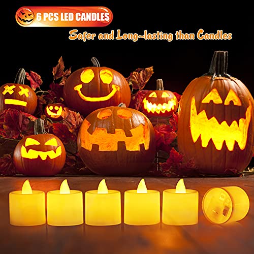 SKINOSM Pumpkin Carving Kit for Kids, 5 Easy Halloween Pumpkin Carving Tools Set, 2 LED Candles & 10 Carving Stencils - Image 4