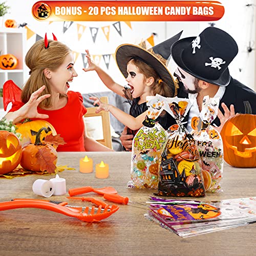 SKINOSM Pumpkin Carving Kit for Kids, 5 Easy Halloween Pumpkin Carving Tools Set, 2 LED Candles & 10 Carving Stencils - Image 5